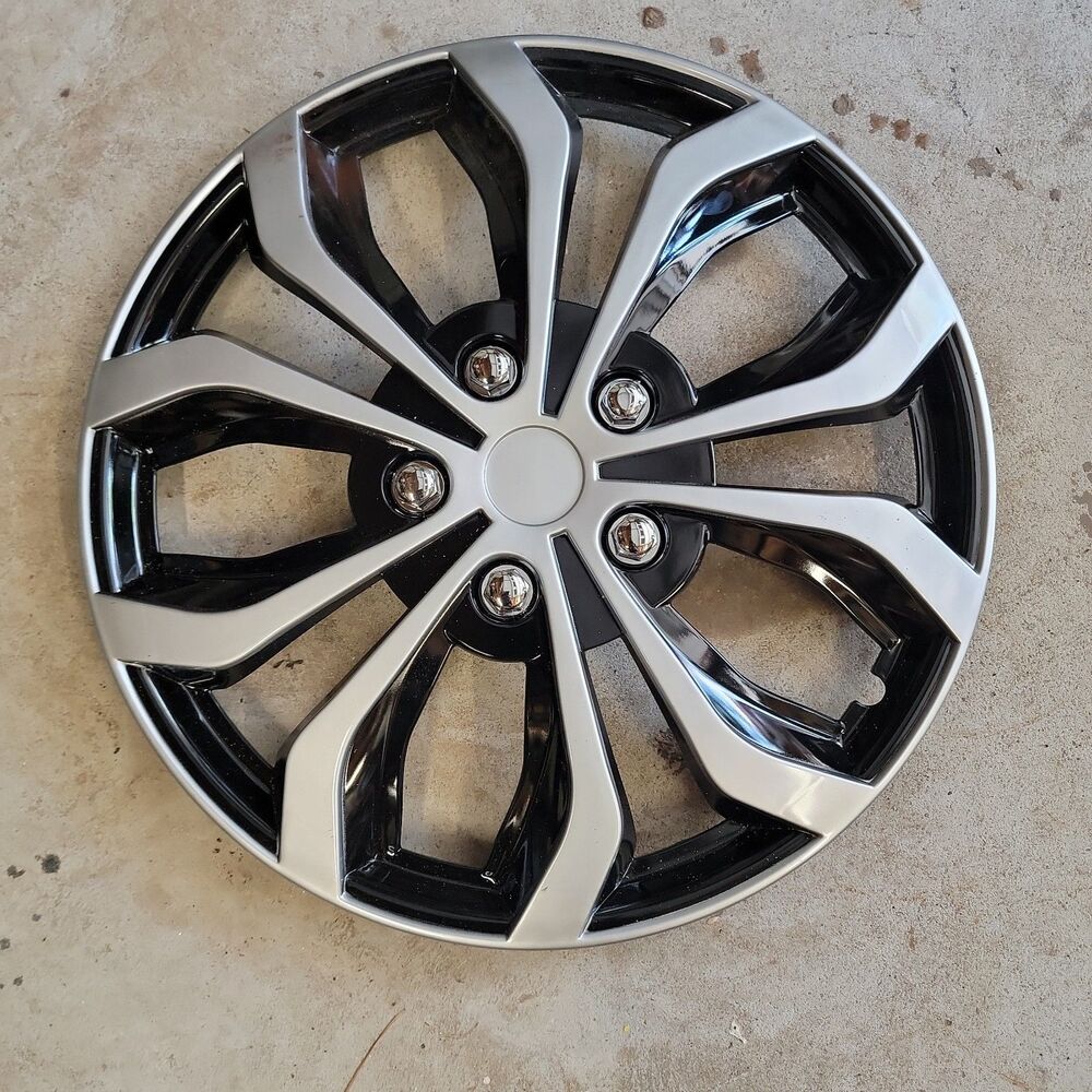 Universal Hubcap Wheel Covers 15" Spyder Performance Black Silver ABS Set of 4